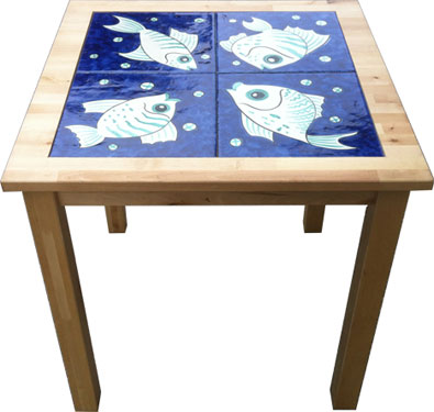 tavolo in legno 75x75 con piano in Gres Vietrese